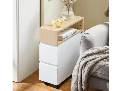 SoBuy FBT155-WN Mesa auxiliar con Ruedas Carrito con 2 cajones 50 x 20 x 61 cm