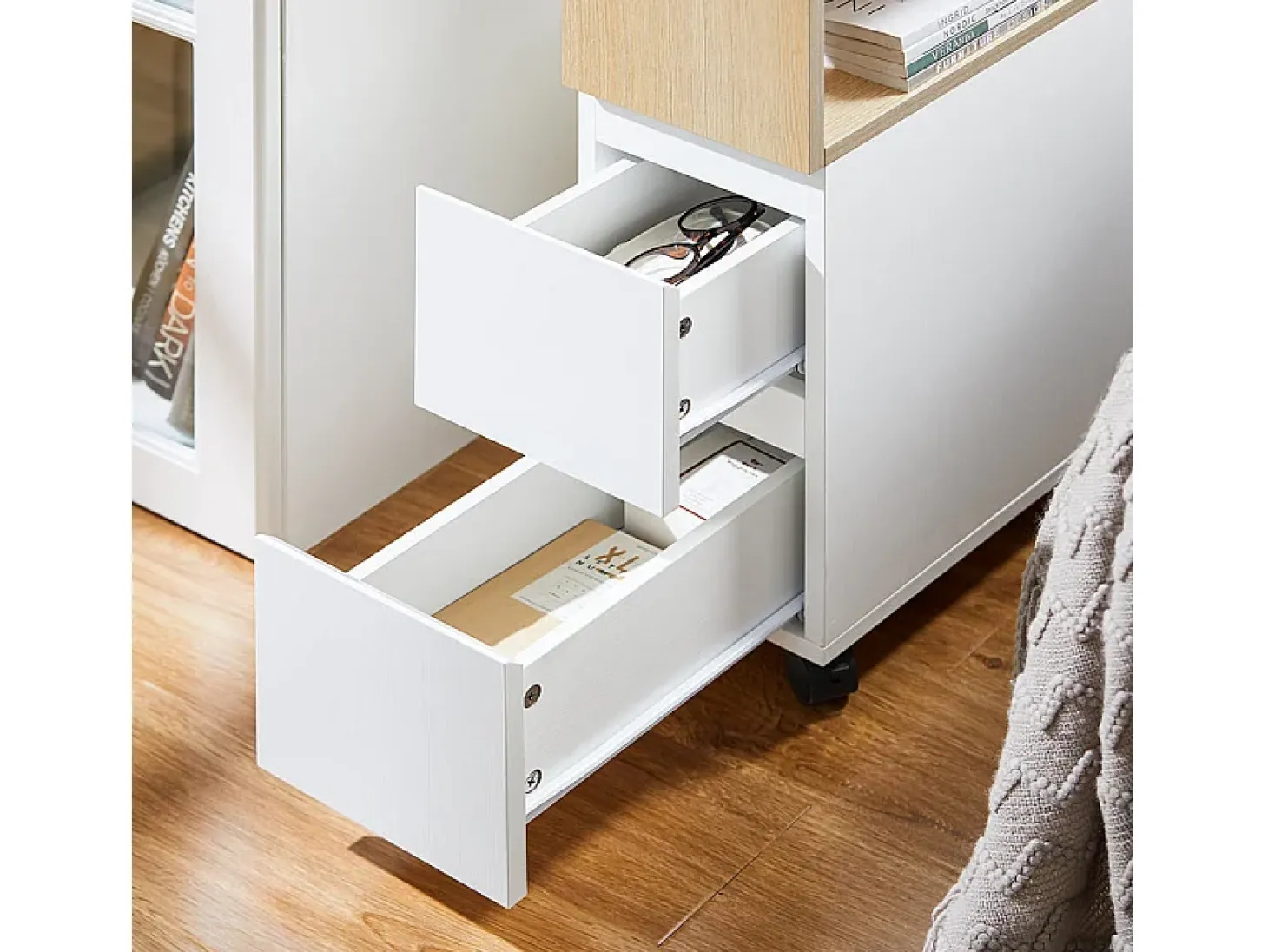 SoBuy FBT155-WN Mesa auxiliar con Ruedas Carrito con 2 cajones 50 x 20 x 61 cm