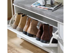 SoBuy FSR185-W Banco Zapatero con cojín Acolchado, 1 Hoja abatible y 2 cajones