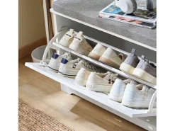 SoBuy FSR185-W Banco Zapatero con cojín Acolchado, 1 Hoja abatible y 2 cajones