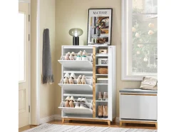 SoBuy FSR189-WN Zapatero con 3 Solapas y 1 Puerta 80x34x122 cm Blanco