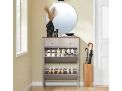 SoBuy Zapatero Estrecho con Cajón y 2 Puertas, de Madera, Color Marrón
