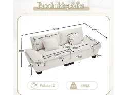 Sofá 2 plazas - Sofá recto con cojines - beige - para salón y dormitorio