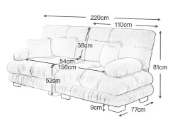 Sofá 2 plazas beige - con 4 cojines - estructura madera maciza + tejido felpa - 220x77x81cm