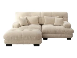 Sofá 2 plazas beige - Sofá esquinero con 2 cojines lumbares y 2 cojines decorativos - reposabrazos y reposapiés - chenilla