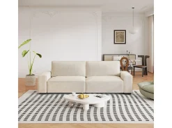 Sofá 3 plazas chenilla beige - con reposabrazos anchos - 220 x 83 x 88 cm