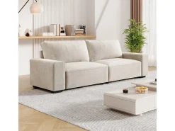 Sofá 3 plazas chenilla beige - con reposabrazos anchos - 220 x 83 x 88 cm