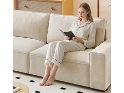 Sofá 3 plazas chenilla beige - con reposabrazos anchos - 220 x 83 x 88 cm