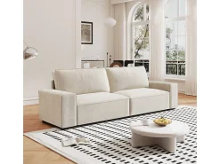 Sofá 3 plazas chenilla beige - con reposabrazos anchos - 220 x 83 x 88 cm