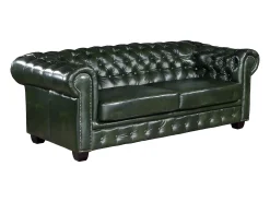 Sofá 3 plazas chesterfield 100% piel verde BRENTON
