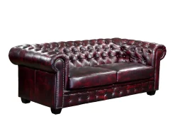 Sofá 3 plazas chesterfield 100% piel cereza BRENTON