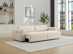 Sofá 4 plazas con asiento deslizante eléctrico de pana beige PASTARO