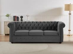 Sofá 3 plazas convertible de terciopelo gris antracita CHESTERFIELD