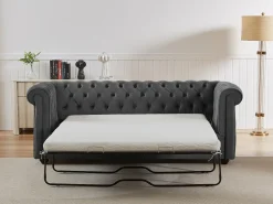 Sofá 3 plazas convertible de terciopelo gris antracita CHESTERFIELD