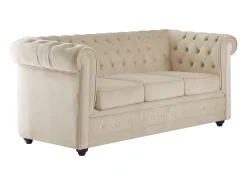 Sofá 3 plazas convertible de terciopelo beige CHESTERFIELD
