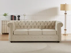 Sofá 3 plazas convertible de terciopelo beige CHESTERFIELD