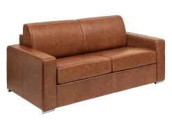 Sofá 3 plazas convertible rápido de cuero vintage caramelo 140 cm colchón 14 cm CALITO