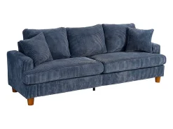 Sofá 3 Plazas de Pana, con 2 Cojines, asientos extra profundos de 53cm, 220x76x84cm, Azul