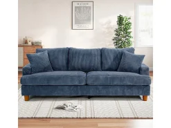 Sofá 3 Plazas de Pana, con 2 Cojines, asientos extra profundos de 53cm, 220x76x84cm, Azul