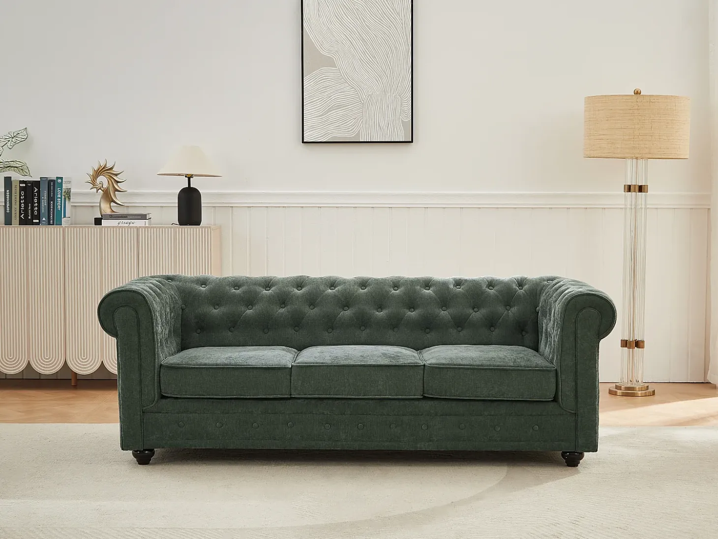 Sofá 3 plazas de tela color verde CHESTERFIELD