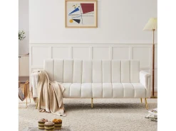 Sofá 3 plazas de terciopelo beige - 3 en 1 - Respaldo y reposabrazos regulables - 184 x 79 x 71 cm