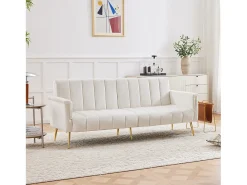 Sofá 3 plazas de terciopelo beige - 3 en 1 - Respaldo y reposabrazos regulables - 184 x 79 x 71 cm