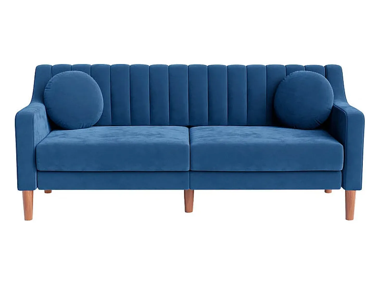 Sofá 3 plazas de terciopelo - patas de madera maciza 19cm - con 2 cojines - 206x74x83cm - Azul