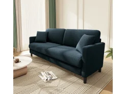 Sofá 2 plazas en tejido terciopelo teddy con 2 cojines - Azul - 148 x 89 x 79 cm