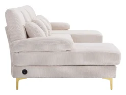 Sofá 4 plazas en terciopelo beige con iluminación LED y puerto USB - diseño moderno en U