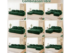 Sofá 3 plazas Esquina Modular en Pana, con otomana y 3 cojines, 293x177x69cm, Verde