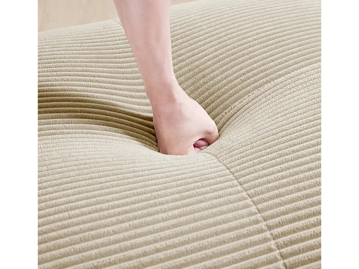 Sofá 2 Plazas Modular de Pana Acanalada - con 2 Cojines - 208x103x75cm - Beige
