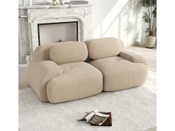 Sofá 2 Plazas Modular de Pana Acanalada - con 2 Cojines - 208x103x75cm - Beige