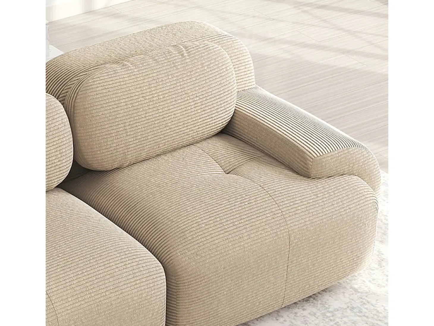Sofá 2 Plazas Modular de Pana Acanalada - con 2 Cojines - 208x103x75cm - Beige