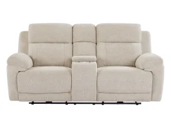 Sofá 2 plazas relax eléctrico con mesa en chenilla beige KELUNO