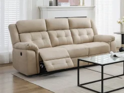 Sofá 3 plazas relax eléctrico de microfibra beige ORTIANO