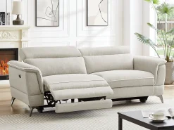 Sofá 3 plazas relax eléctrico de tela beige MACARI