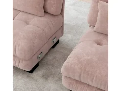 Sofá 2 plazas rosa - con 4 cojines - estructura madera maciza + tejido felpa - 220x77x81cm