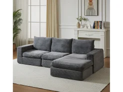 Sofá 3 plazas, sofá rinconero con respaldo tapizado y reposabrazos - Pana gris oscuro