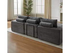 Sofá 3 plazas, sofá rinconero con respaldo tapizado y reposabrazos - Pana gris oscuro