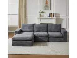 Sofá 3 plazas, sofá rinconero con respaldo tapizado y reposabrazos - Pana gris oscuro