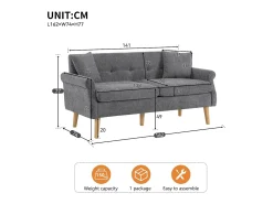 Sofá 2 plazas tapizado en chenilla - 162x74x77 cm - Gris