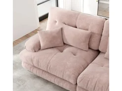 Sofá 4 plazas tejido felpa rosa - con 6 cojines - estructura madera maciza - 406x77x81cm