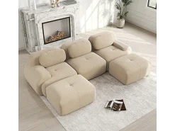 Sofá angular 3 plazas modular - de Pana - con 3 cojines y 2 otomanas - 298x178x75cm - Beige