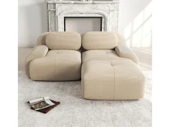 Sofá angular 2 plazas modular - de Pana - con 2 cojines y otomana - ergonómico - 208x178x75cm - Beige