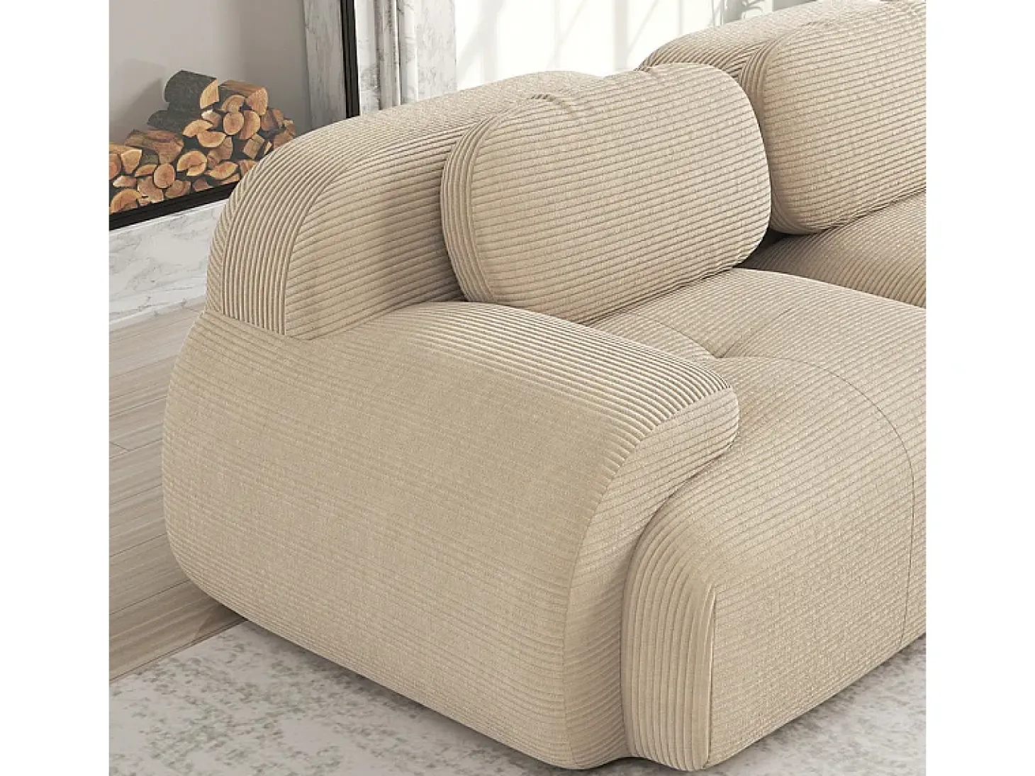 Sofá angular 2 plazas modular - de Pana - con 2 cojines y otomana - ergonómico - 208x178x75cm - Beige