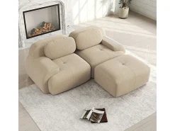 Sofá angular 2 plazas modular - de Pana - con 2 cojines y otomana - ergonómico - 208x178x75cm - Beige