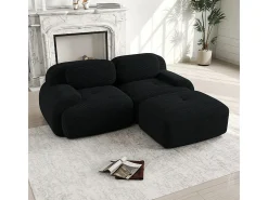 Sofá angular 2 plazas modular - de Pana - con 2 cojines y otomana - ergonómico - 208x178x75cm - Negro