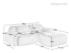 Sofá angular 2 plazas modular - de Pana - con 2 cojines y otomana - ergonómico - 208x178x75cm - Verde