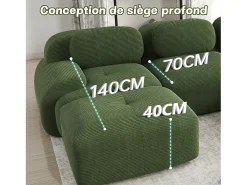 Sofá angular 2 plazas modular - de Pana - con 2 cojines y otomana - ergonómico - 208x178x75cm - Verde