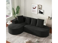 Sofá angular izquierdo de Pana de canalé grueso con 4 cojines - 265x67x40,5cm - Negro